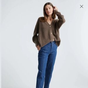 Quince Mongolian Cashmere Oversized Boyfriend Cardigan Sweater - Brown